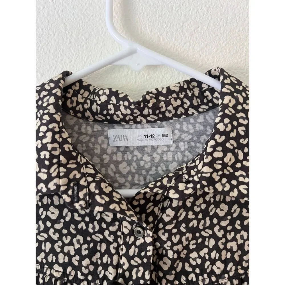 Zara Girl Black /Cream Dress Elastic waist bow front size 11-12 Y